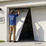 Technician performing garage door repair Fort Myers