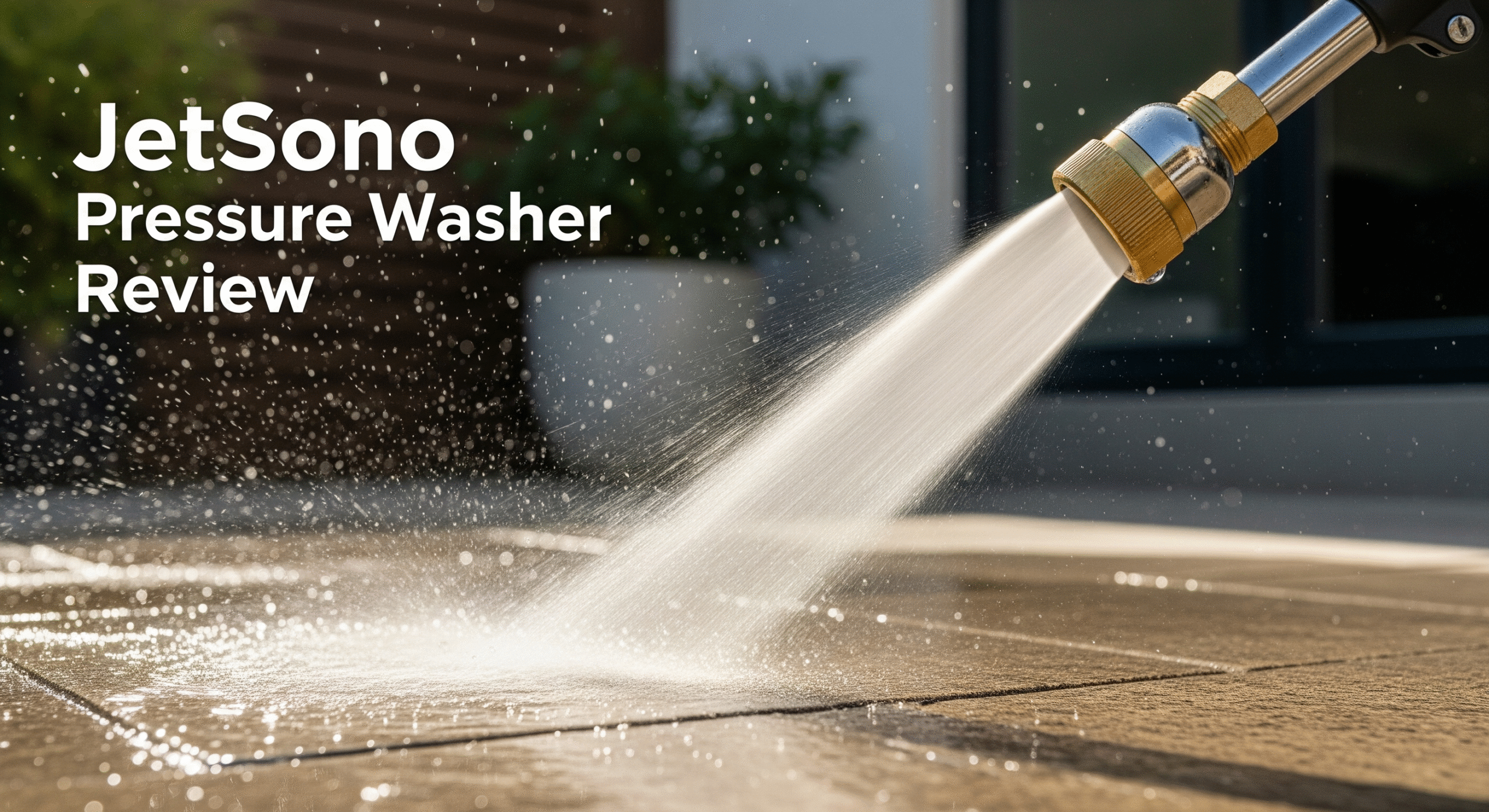 JetSono pressure washer nozzle cleaning dirty patio with high-pressure water spray