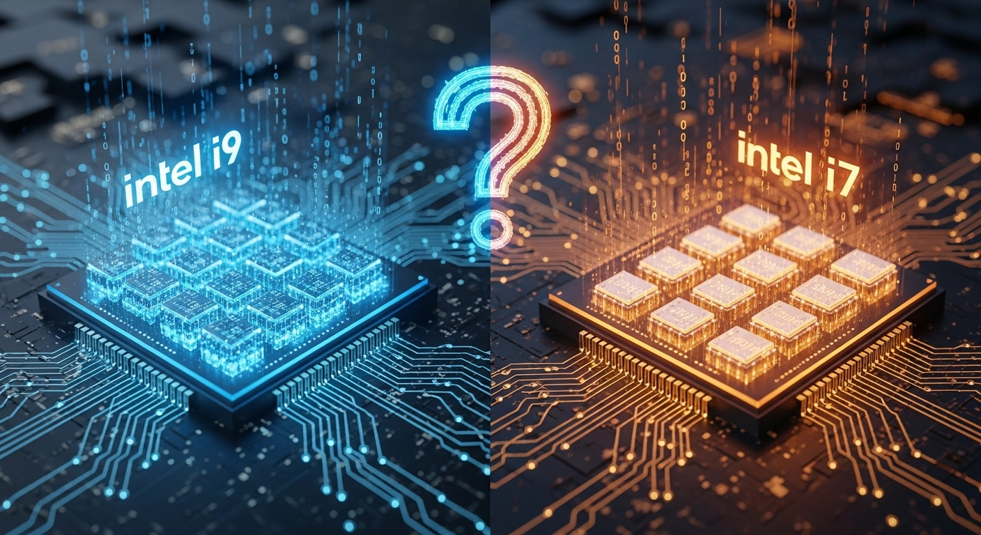 Intel i9 vs Intel i7 processor comparison highlighting cores, speed, and efficiency.